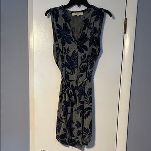 LOFT Black and Gray Sheath Mini Dress V-Neck Tie Front